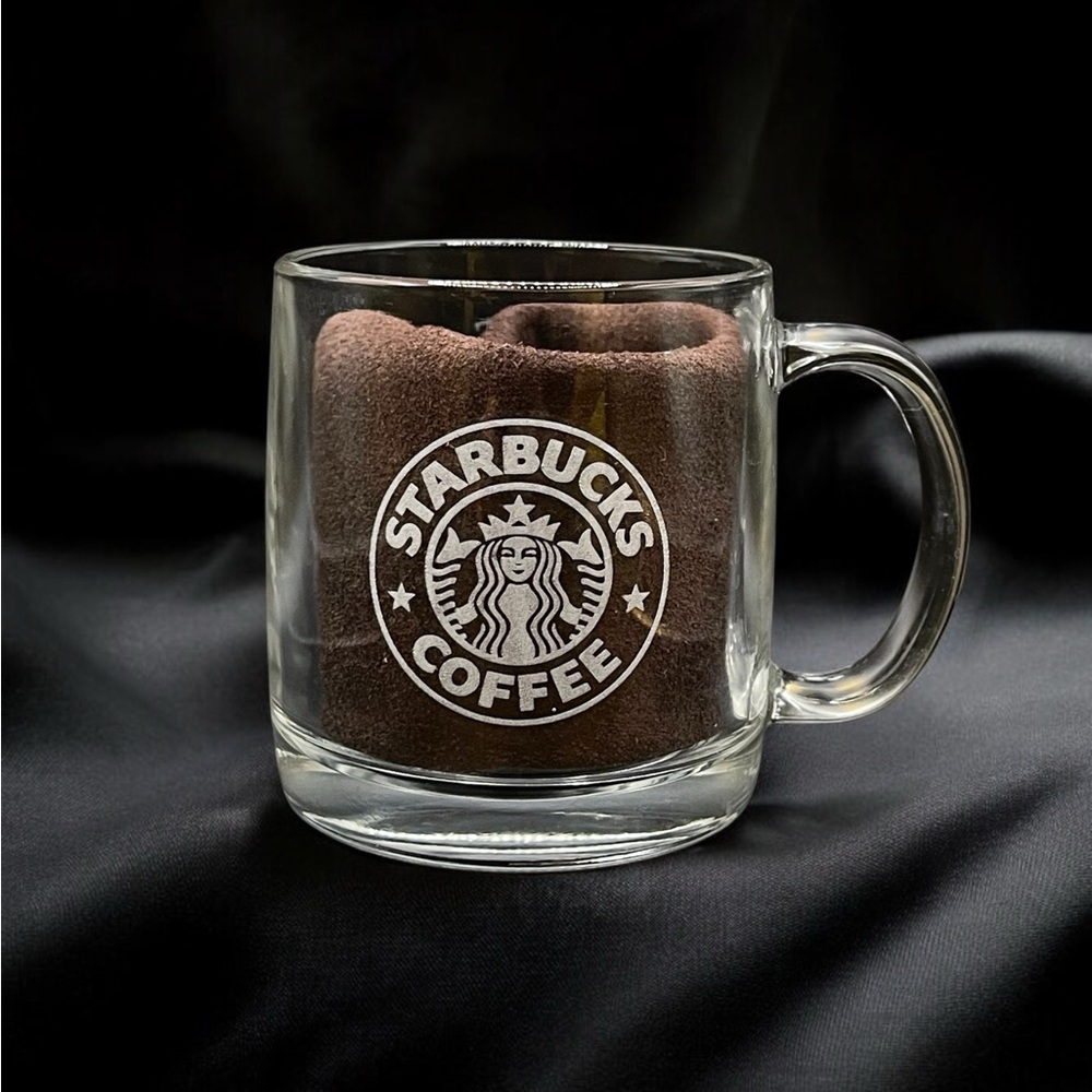 S Starbucks Etched Glass Mug – Clear Coffee/Tea Cup with Siren Logo